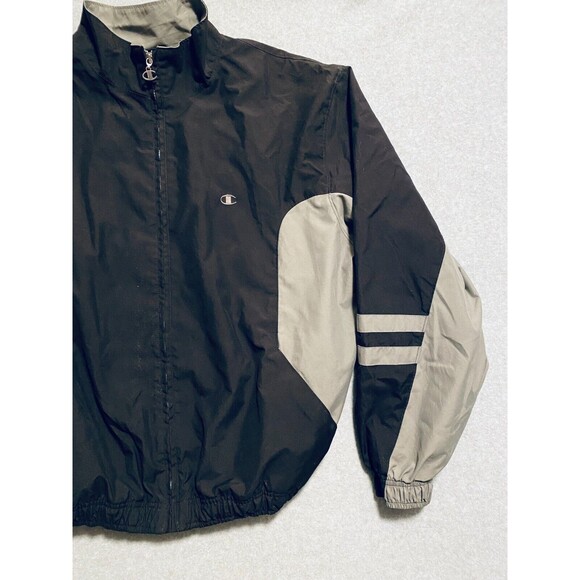Champion Windbreaker Jacket Men's Large Black Gray Mesh Lined Authentic Full-Zip - Picture 10 of 14